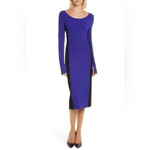 Diane Von Furstenberg blue and black two tone long sleeve midi stretch dress